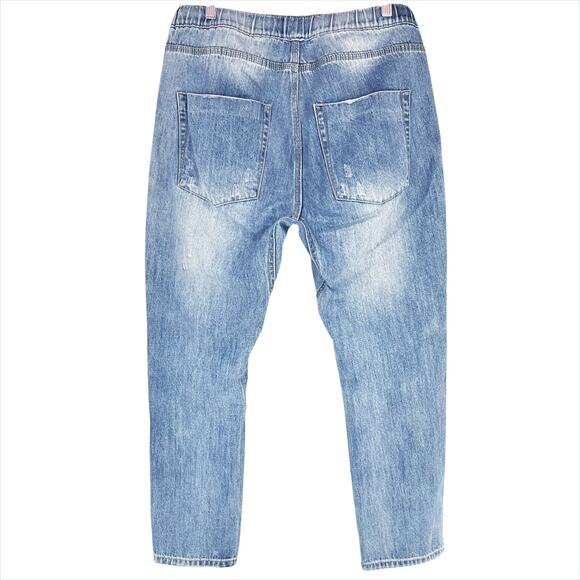 EASEL Distressed Boyfriend Jeans Drawstring Pull-On Elastic Waist Size M EB40105 - Picture 5 of 8